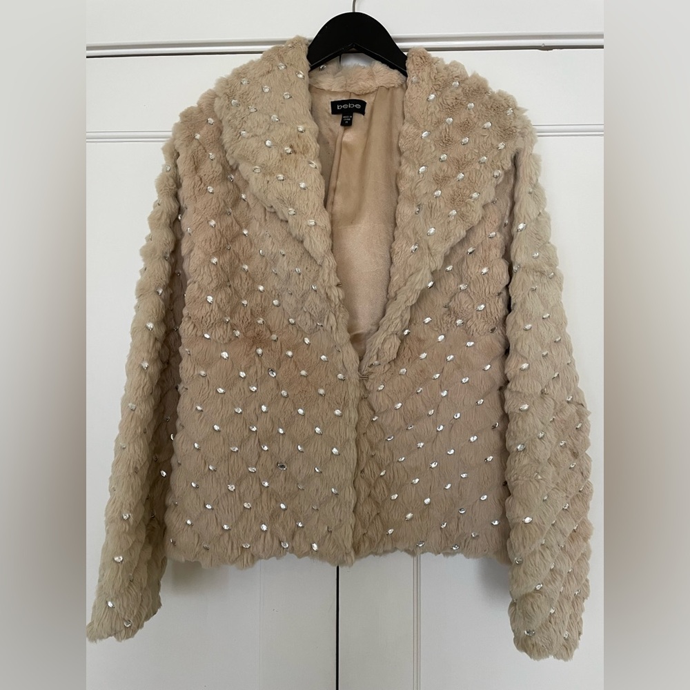 Bebe vintage rare 100% rabbit fur coat-rhinestones M
